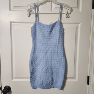 Mable Elegant Light Blue Textured Mini Dress